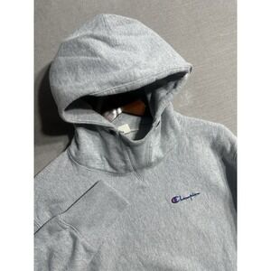 Vintage Champion Reverse Weave Warm Up Hoodie Sweatshirt Size Medium Grey Solid